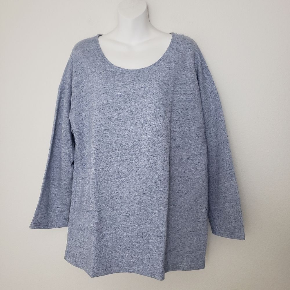 J Crew Women's Sweater Large Heather Blue French Terry Casual Preppy Comfy